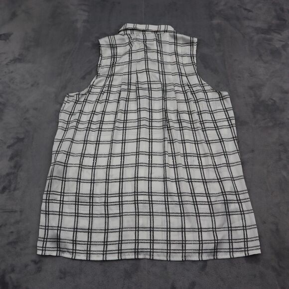 Forever 21 Shirt Womens S White Black Plaid Button Up Sleeveless Collared Top - Picture 8 of 15
